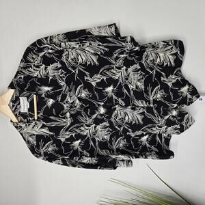 Fitting Image Vintage 90s Floral Rayon Button Down Shirt Black White Size 14/16